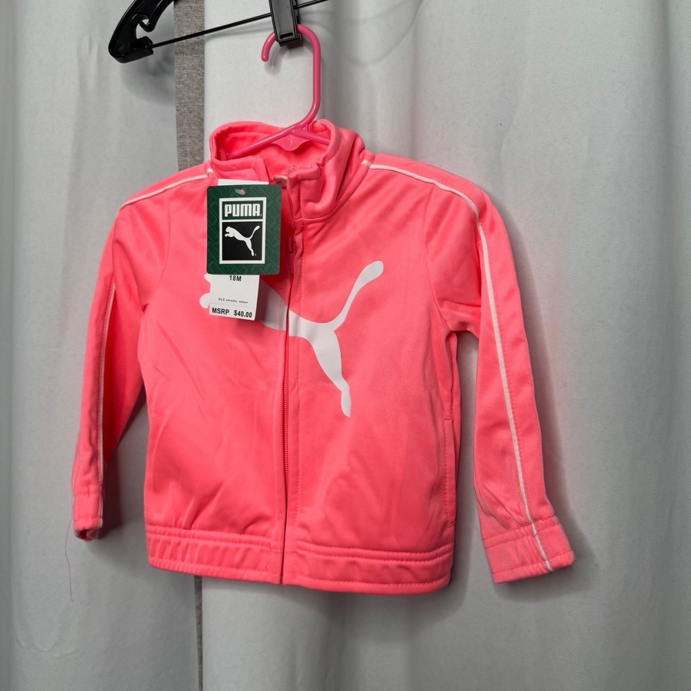 Puma Sweater Baby Girls 18 Month Pink Full Zip Long Sleeve Large Logo Jacket